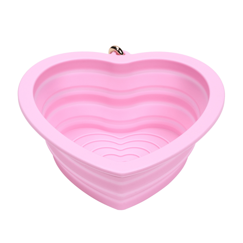 Pink Papyrus | Premium, Durable, & Stylish Dog Products - Bubblegum Heart Collapsible Bowl | Pink Travel Pet Bowl