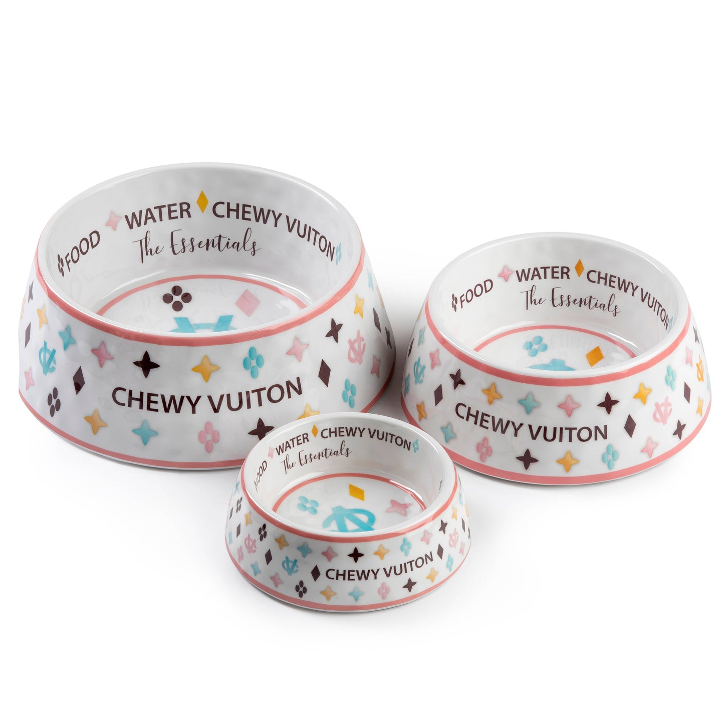 White Chewy Vuiton Dog Bowl - 3 Sizes!! Dog Food Bowl: Large