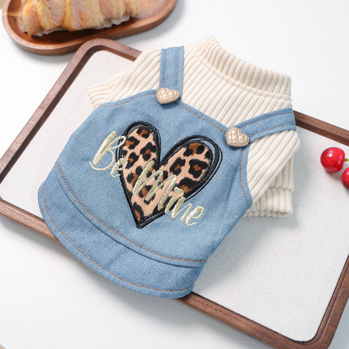 Small Pet Cozy Leopard Heart Dress for Winter_CWMM13029: Blue / (XS) 1