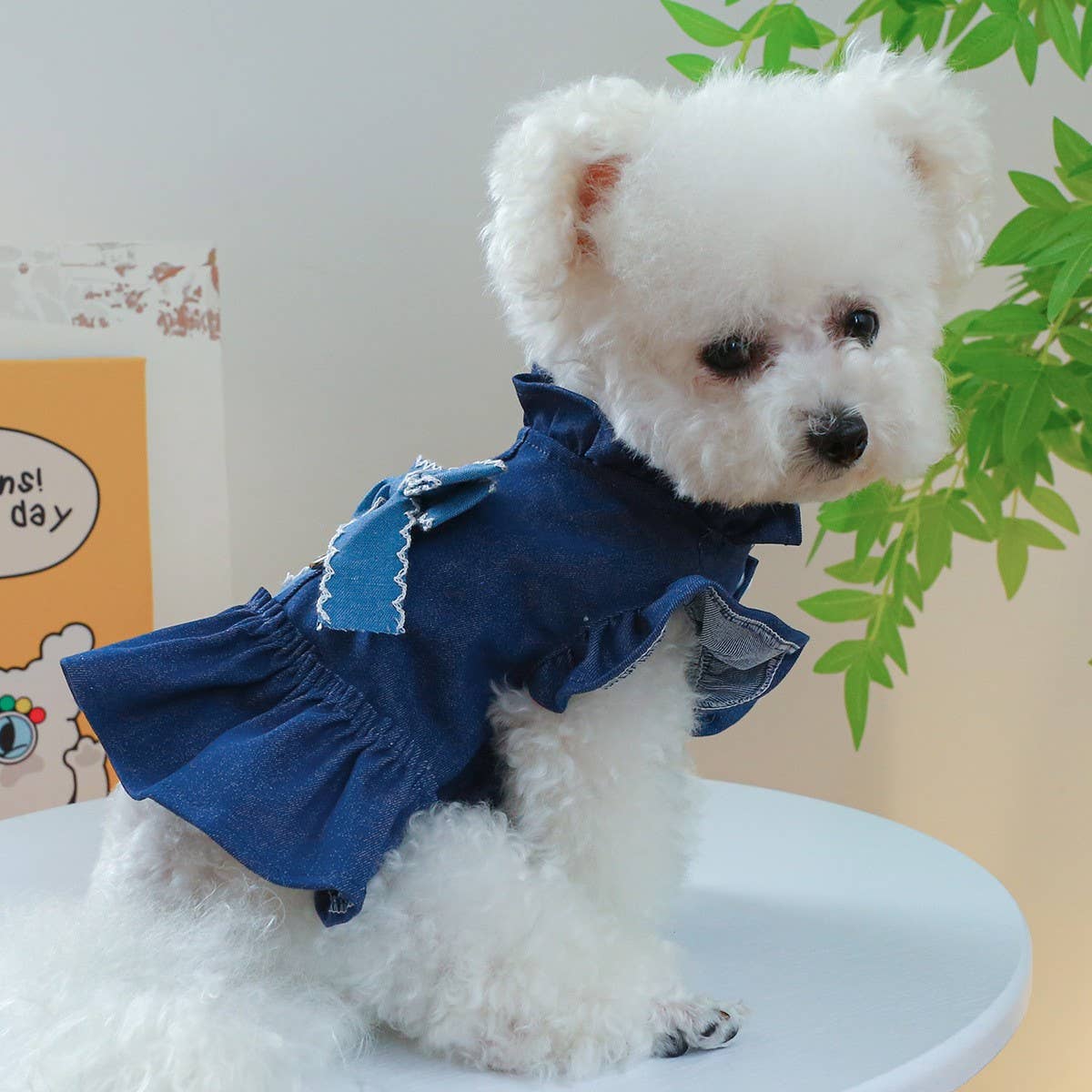 Puppy Kitten Stylish Denim Dress_CWMM13102: BLUE2 / (S) 1