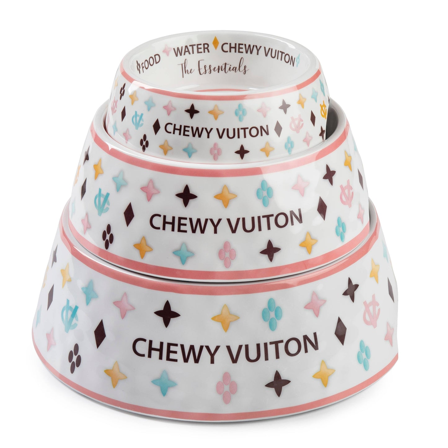 White Chewy Vuiton Dog Bowl - 3 Sizes!! Dog Food Bowl: Large