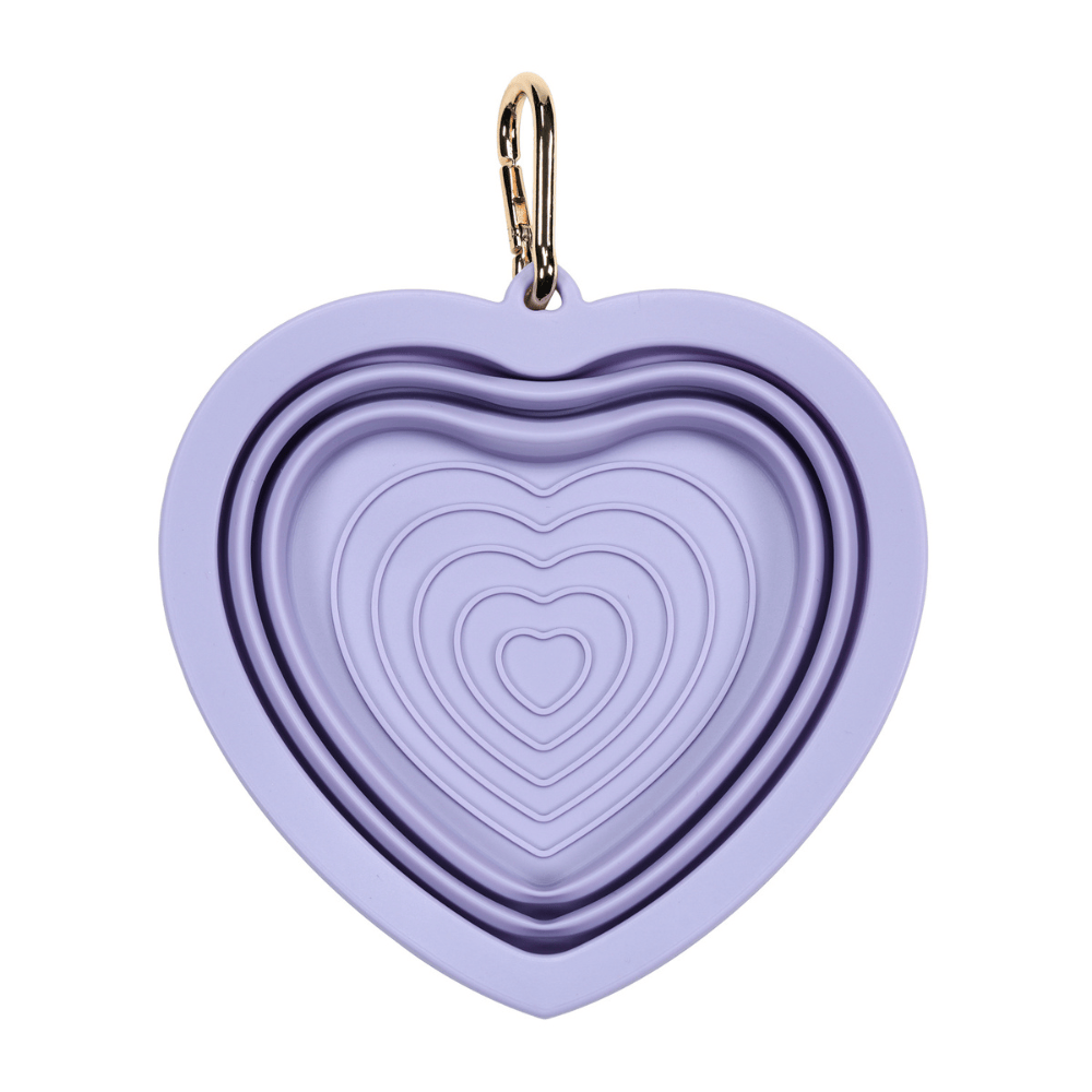 Pink Papyrus | Premium, Durable, & Stylish Dog Products - Lavender Heart Collapsible Bowl | Pet Travel Bowl
