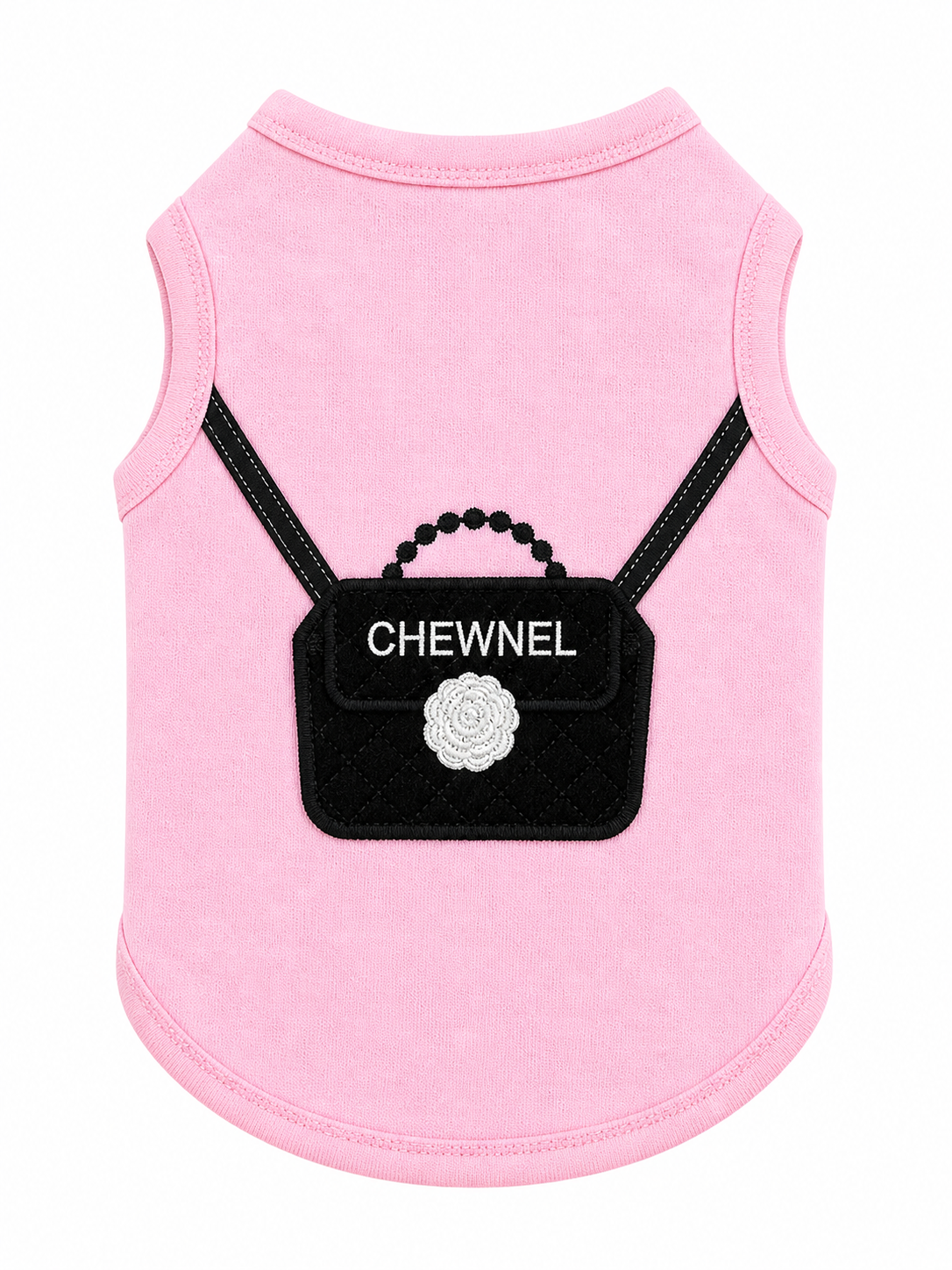 Chewnel Crossbody Black & White Flower on Pink CB150: Medium