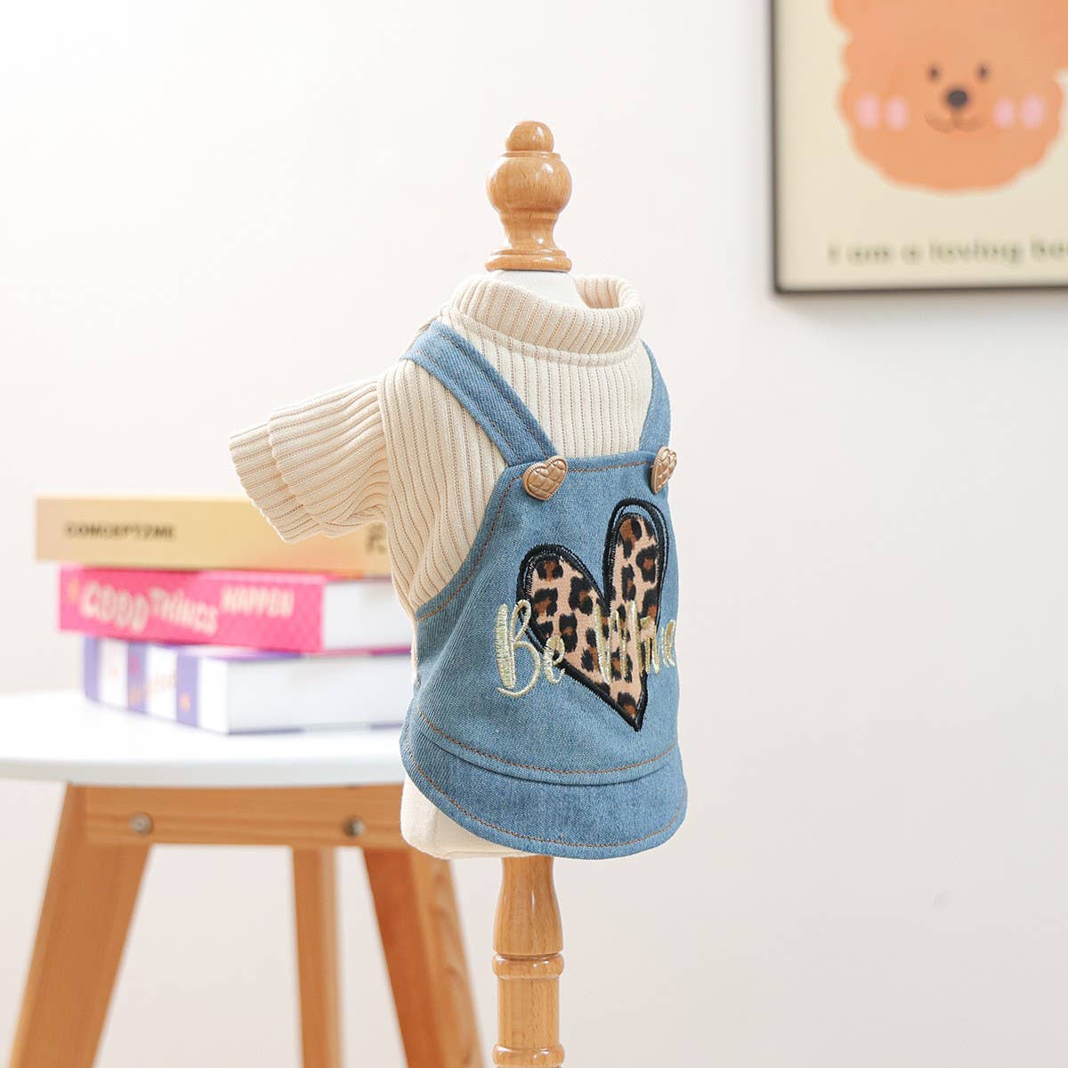 Small Pet Cozy Leopard Heart Dress for Winter_CWMM13029: Blue / (S) 1