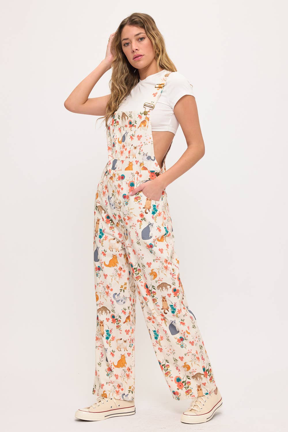 CATS FLORAL PRINT OVERALLS