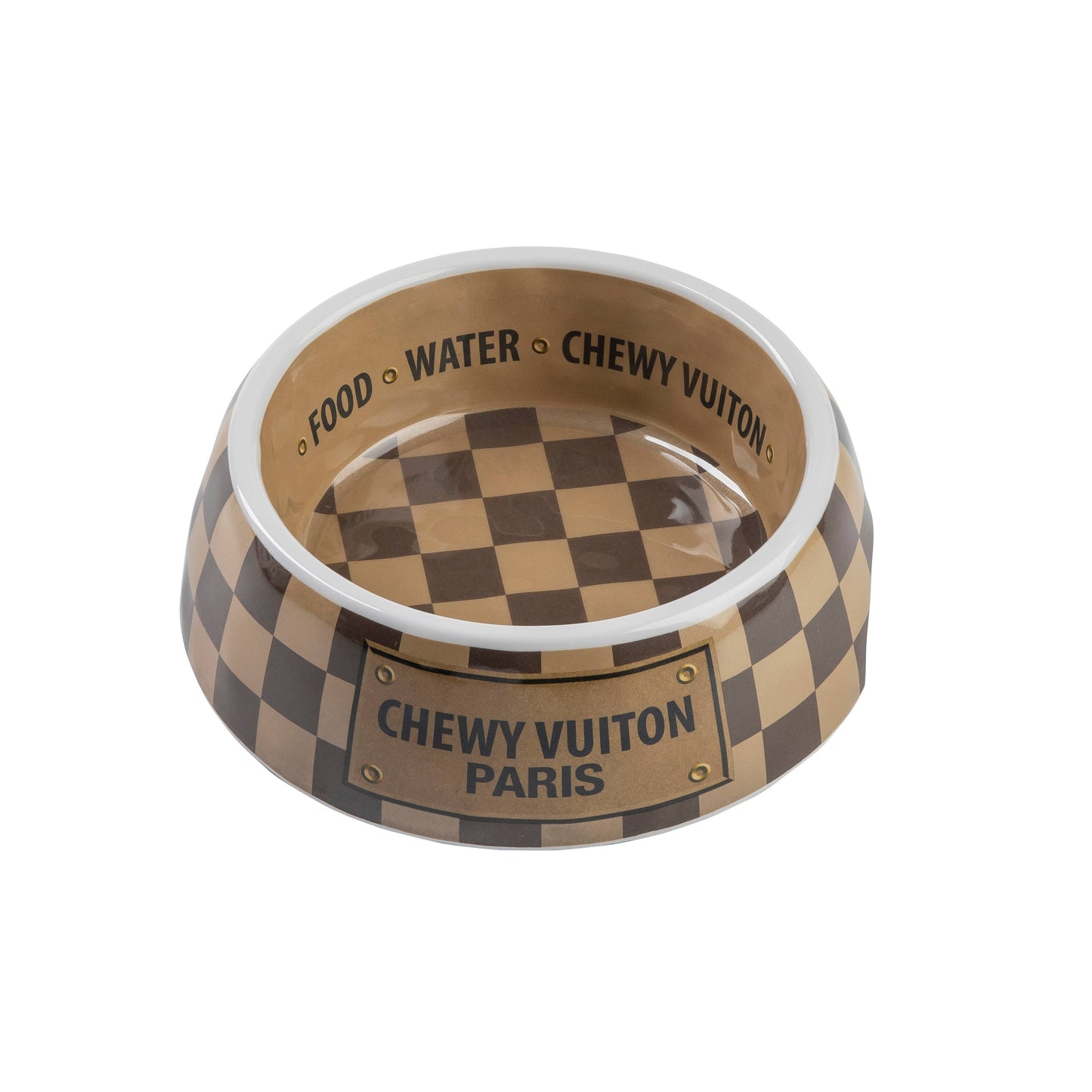 Tan Checker Chewy Vuiton Bowl - 3 Sizes!! Dog Bowls: Large