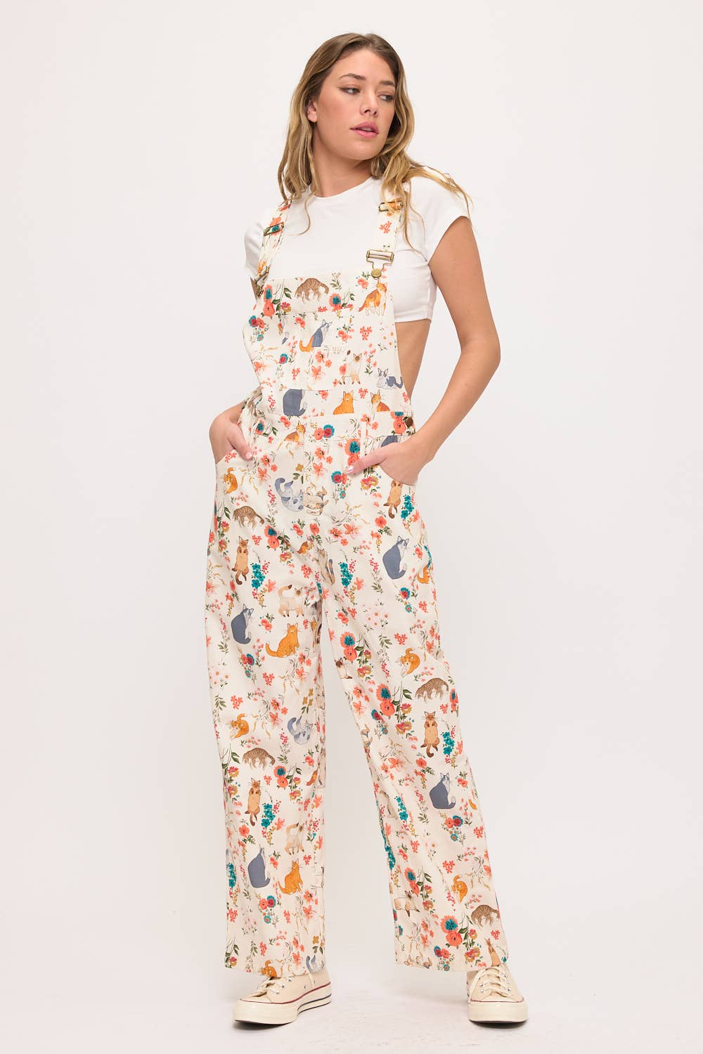 CATS FLORAL PRINT OVERALLS