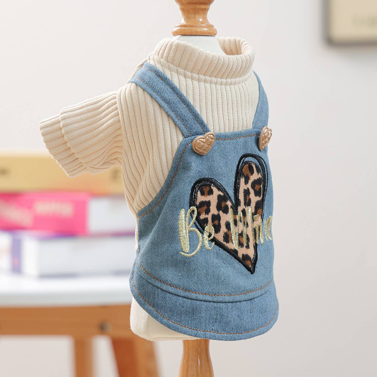 Small Pet Cozy Leopard Heart Dress for Winter_CWMM13029: Blue / (L) 1