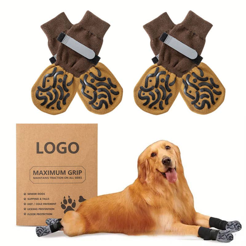 Winter Non-Slip Dog & Cat Socks, Indoor Shoes_CWMM11971: BROWN2 / (L) 1