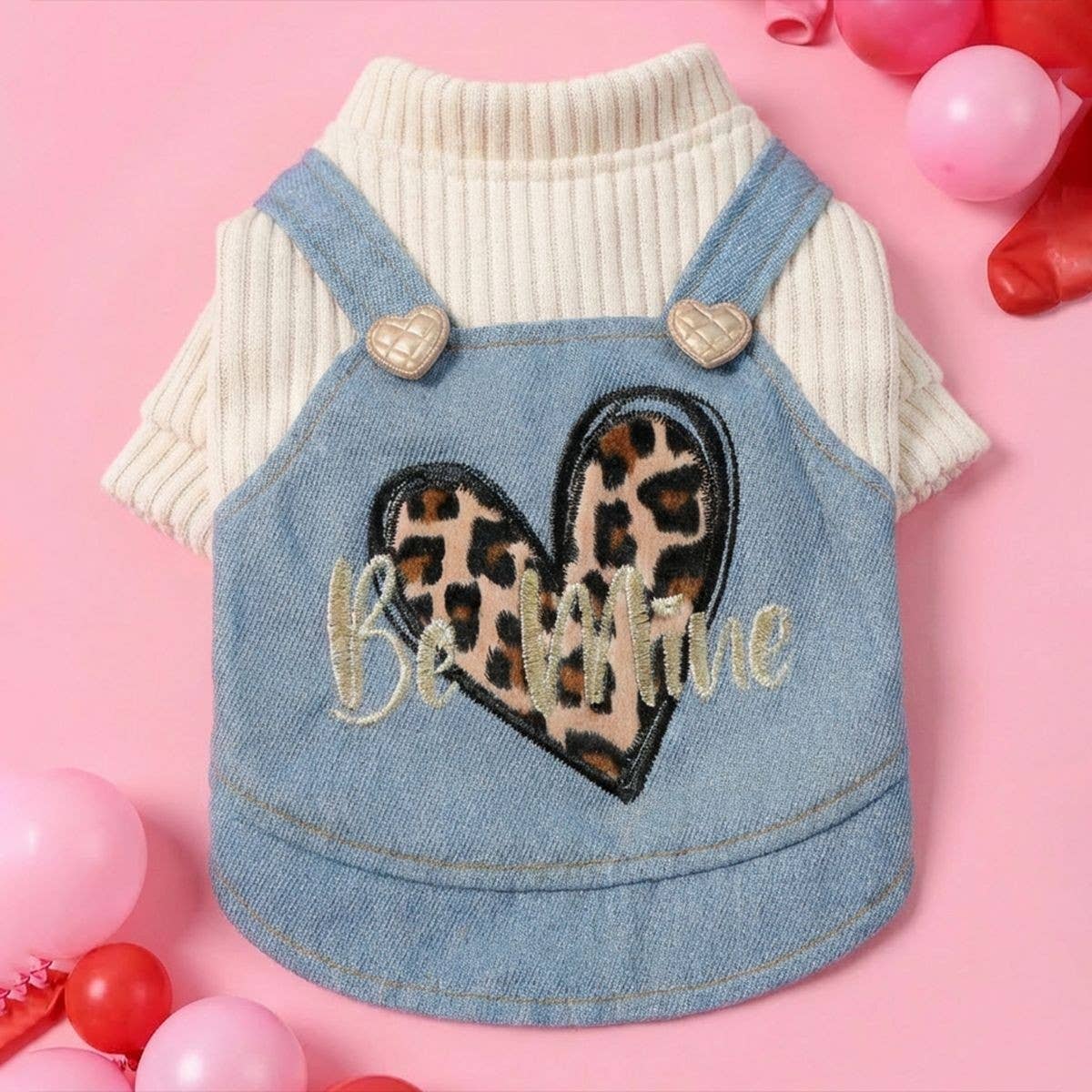 Small Pet Cozy Leopard Heart Dress for Winter_CWMM13029: Blue / (XL) 1