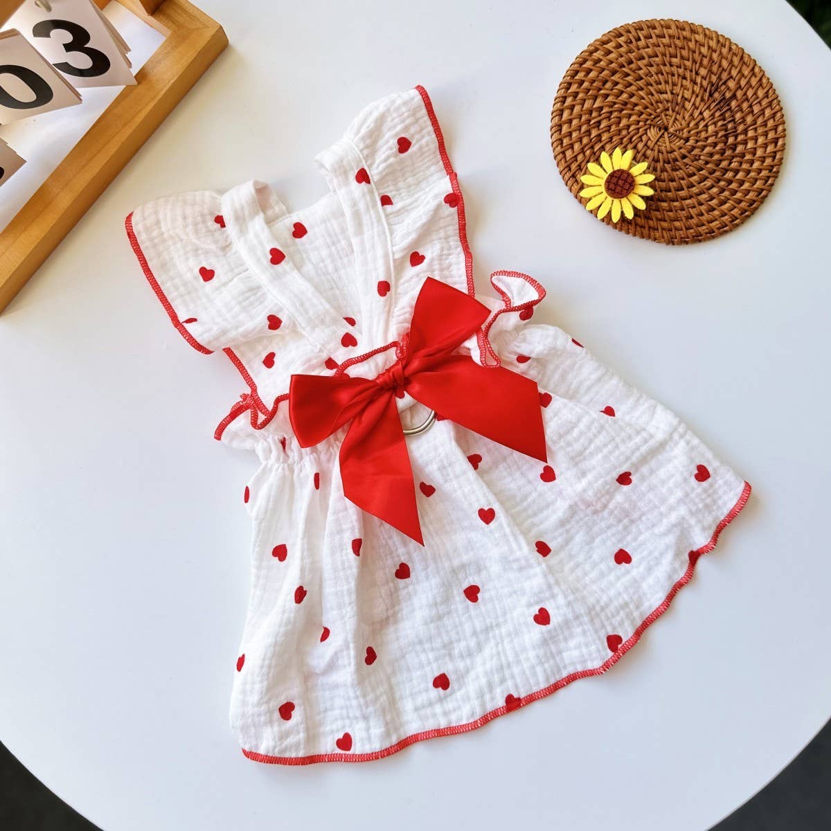 Romantic Heart Pet Dress Soft Ruffle Design_CWMM13261: Black / (S) 1