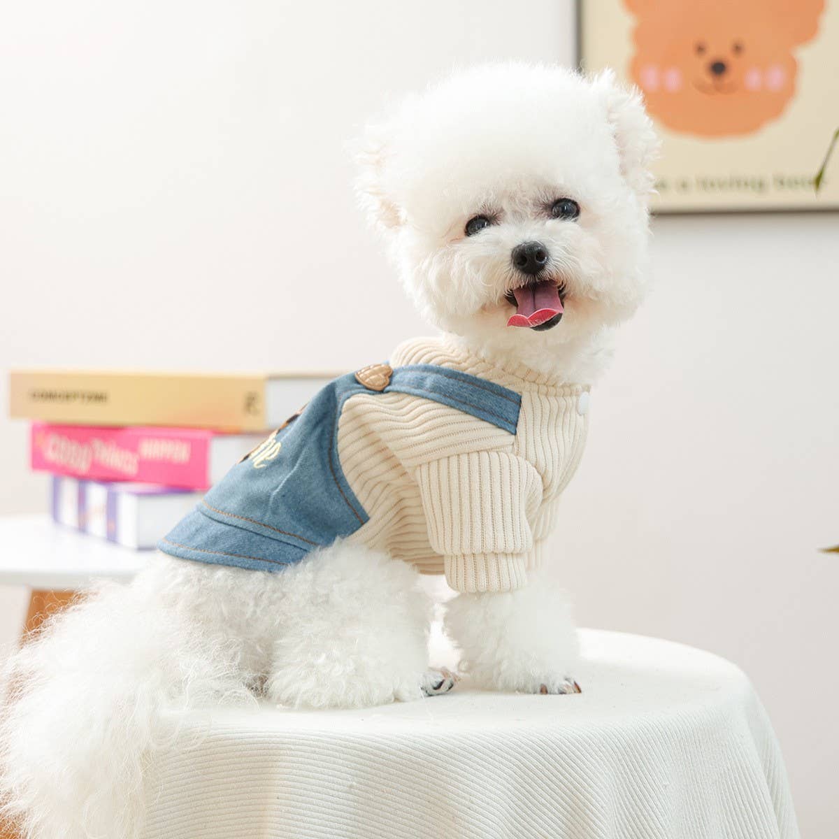 Small Pet Cozy Leopard Heart Dress for Winter_CWMM13029: Blue / (M) 1