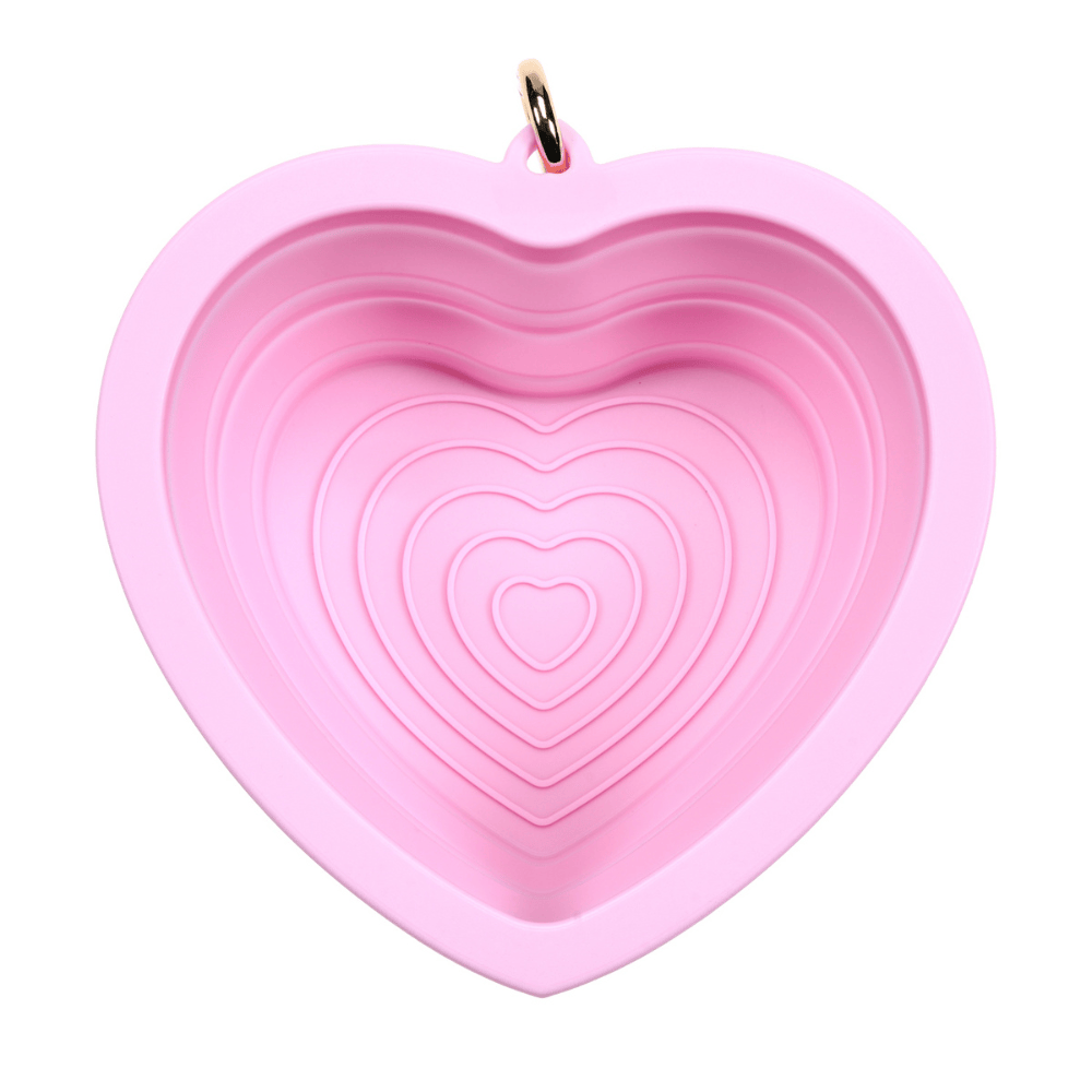 Pink Papyrus | Premium, Durable, & Stylish Dog Products - Bubblegum Heart Collapsible Bowl | Pink Travel Pet Bowl