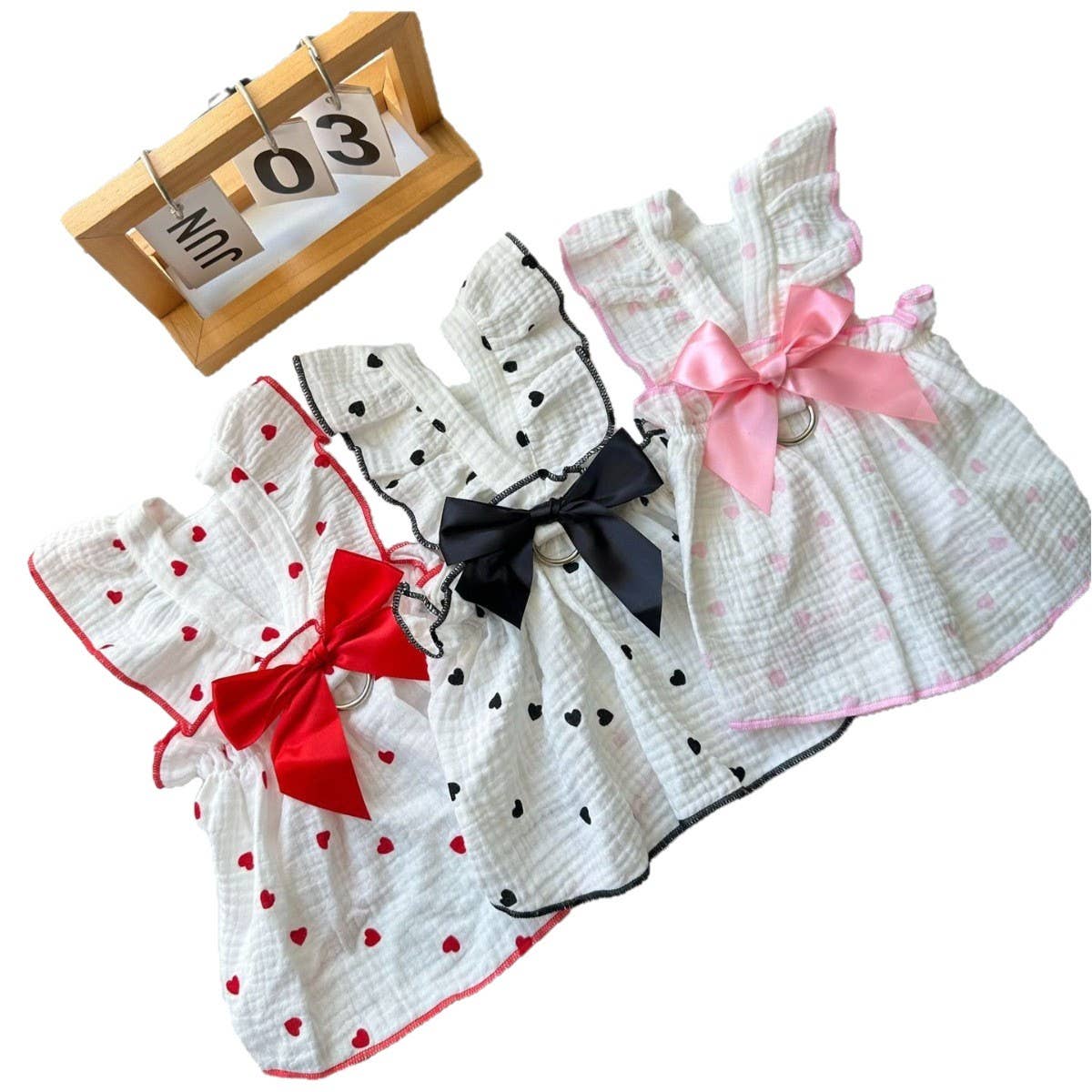 Romantic Heart Pet Dress Soft Ruffle Design_CWMM13261: Black / (S) 1