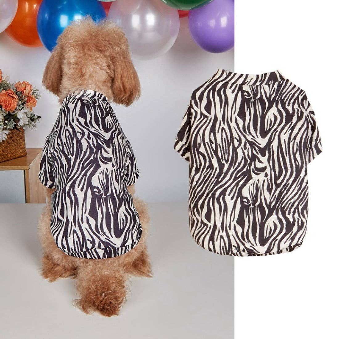 Ozzie - Zebra Print Dog T-Shirt: Black / L