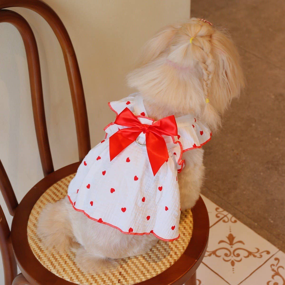 Romantic Heart Pet Dress Soft Ruffle Design_CWMM13261: Black / (S) 1