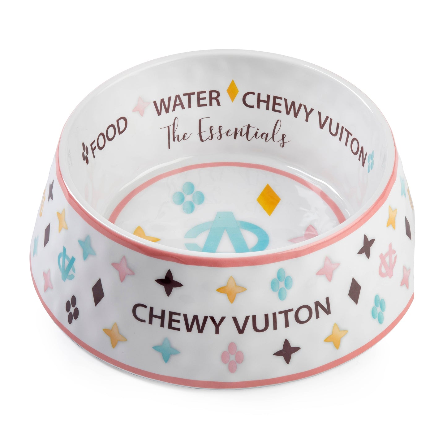White Chewy Vuiton Dog Bowl - 3 Sizes!! Dog Food Bowl: Large