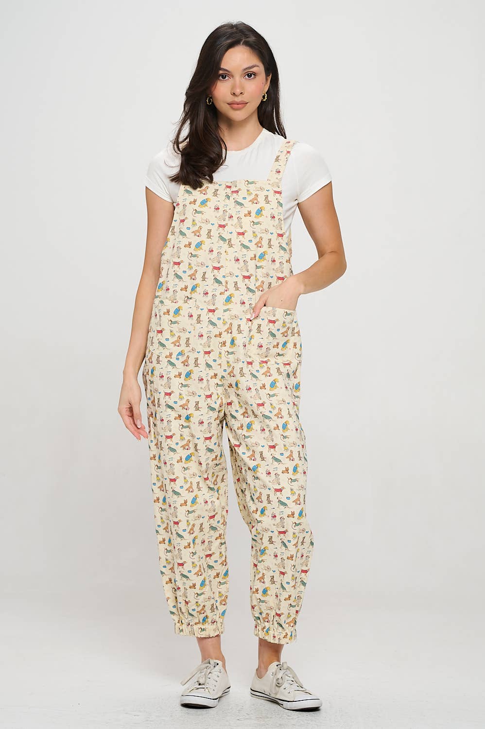 DOGS ON VACATION PRINT OVERALLS