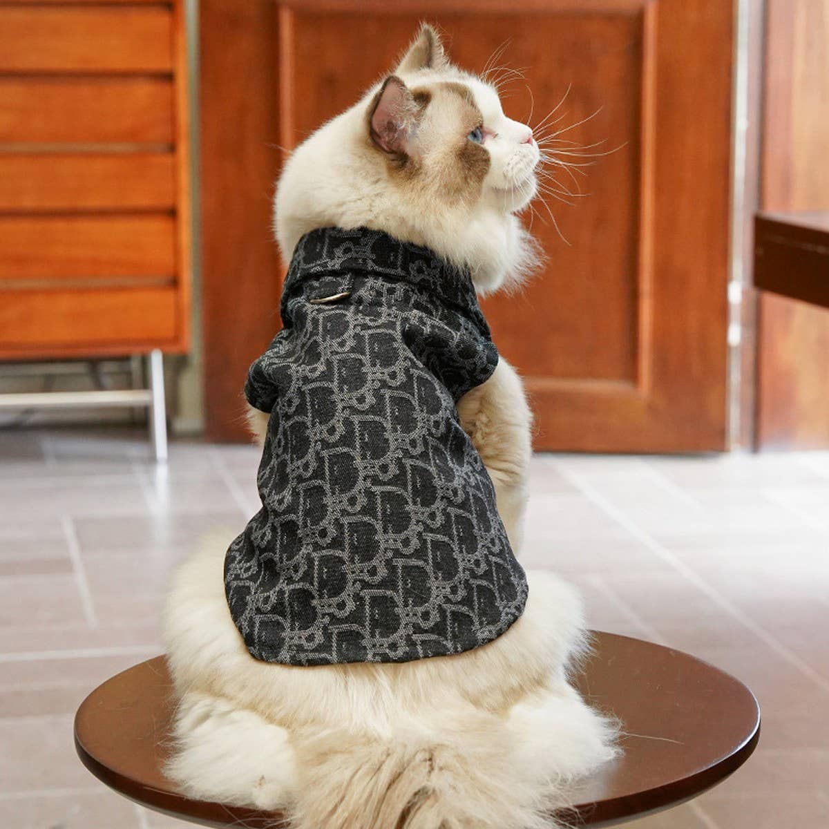 Denim Coat for Winter Embroidered for Dogs  Cats_CWMM10949: Black / (XS) 1