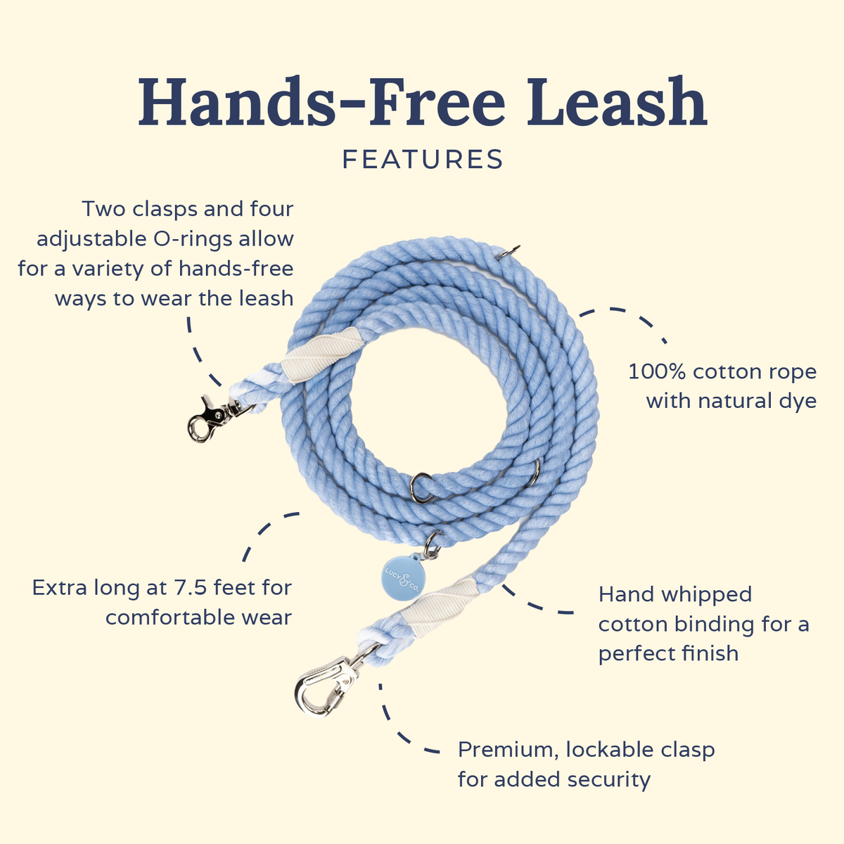 Lucy & Co. - Denim Blue Hands-Free Rope Leash