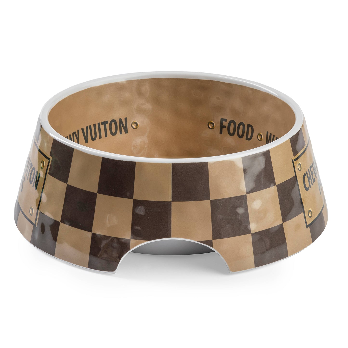 Tan Checker Chewy Vuiton Bowl - 3 Sizes!! Dog Bowls: Large
