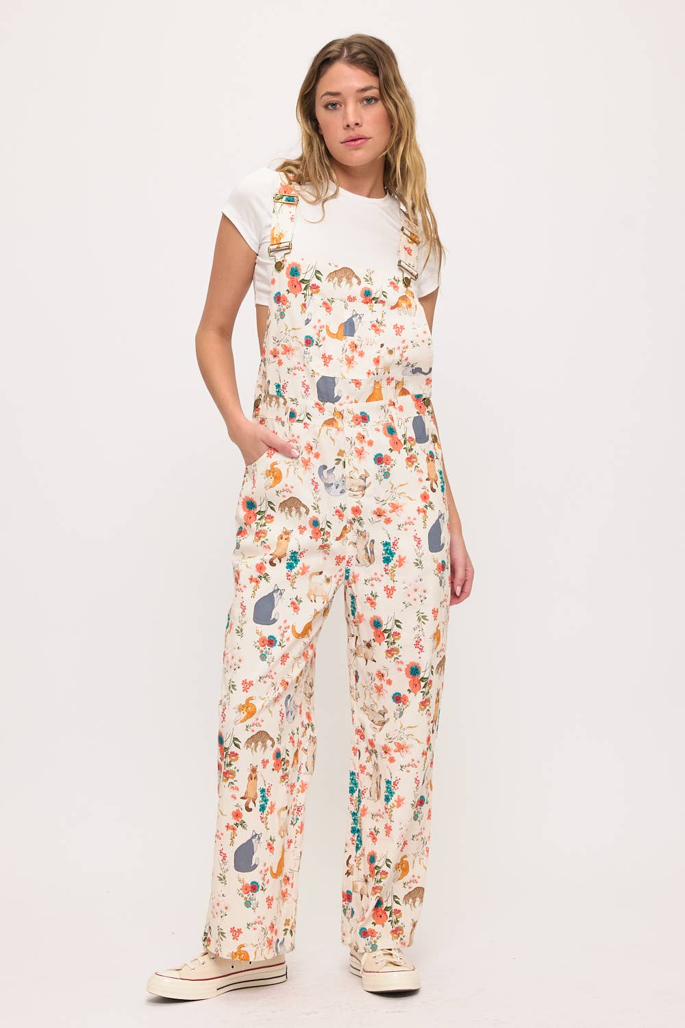 CATS FLORAL PRINT OVERALLS