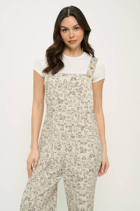 DIFFERENT BREED DOGS PRINT OVERALLS : S